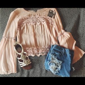 Charlotte Russe Blush Bell Sleeve Crop Top-medium