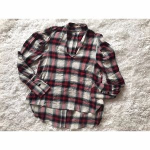 Zara Plaid Puffed Sleeve Shirt
