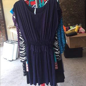 Navy dress with elastic waist.