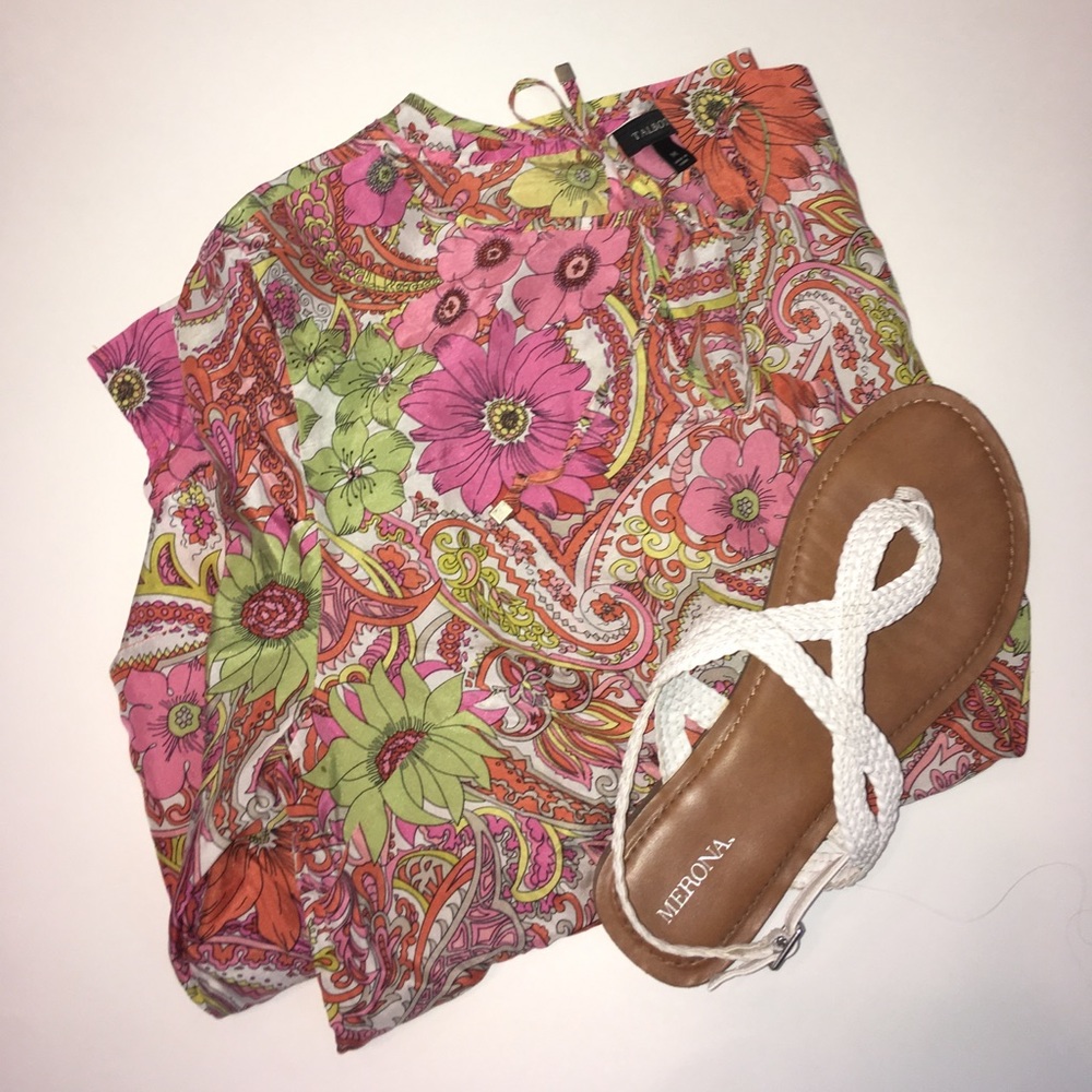 Talbots 100% silk tie front 3/4 sleeve shirt