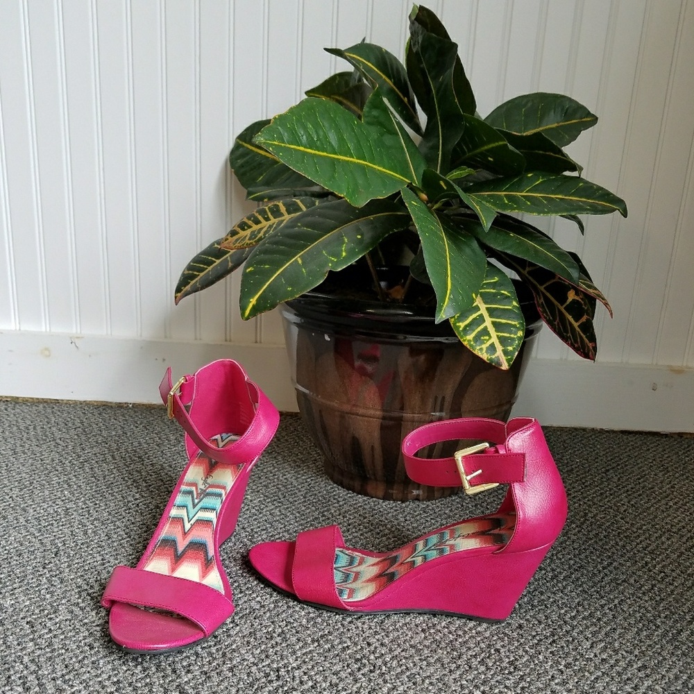 Pink wedges with ankle strap