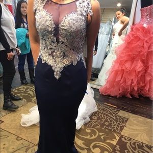 Fitted blue prom dress with diamonds