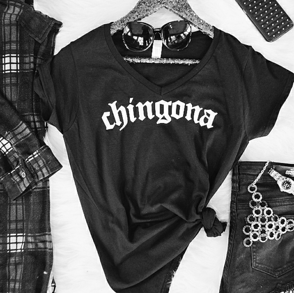 Chingona Black Old English LA V-Neck