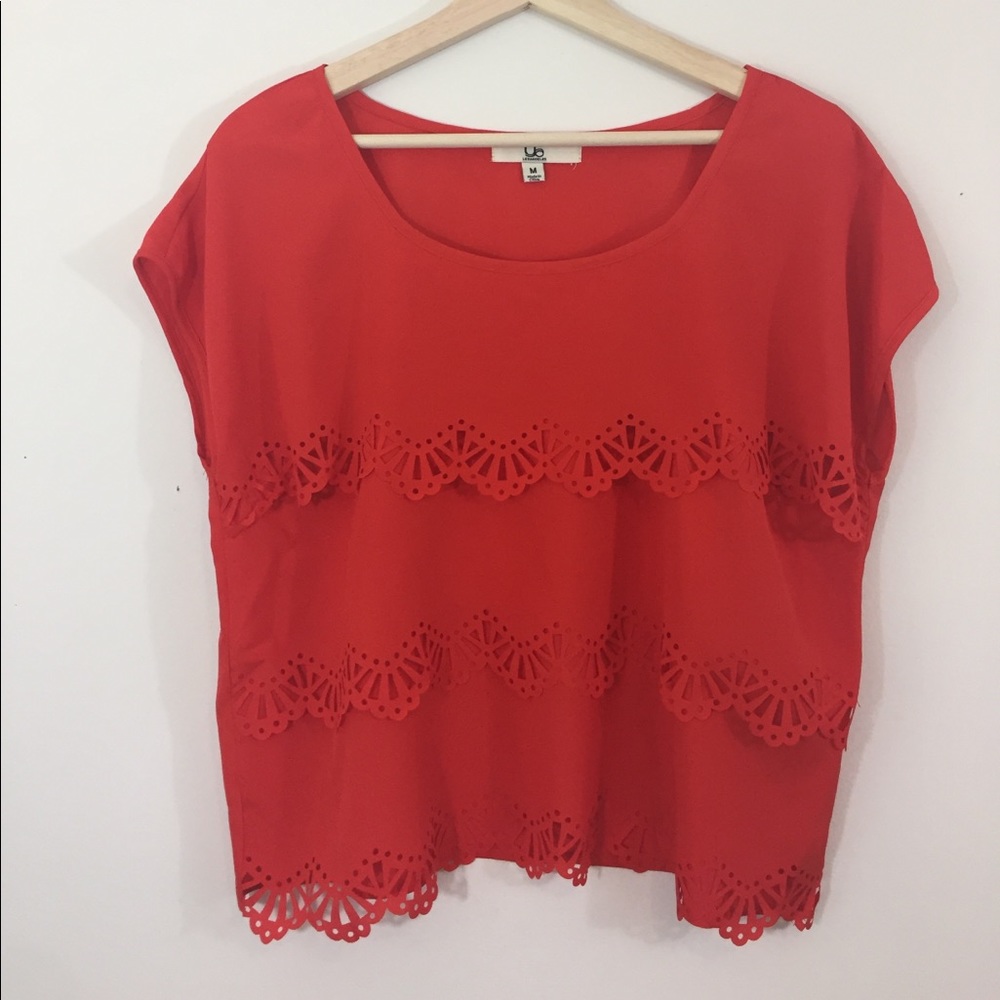 Red layered short sleeve blouse