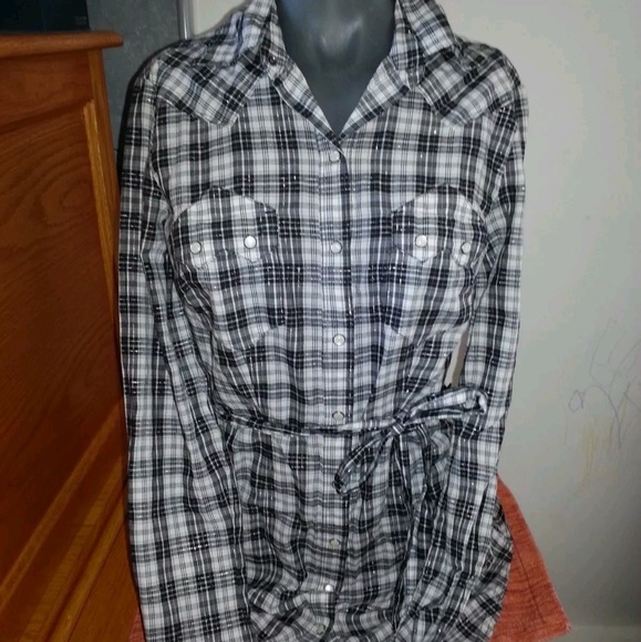 CONVERSE One Star plaid Tunic Shirt Top sz XS - Picture 4 of 8
