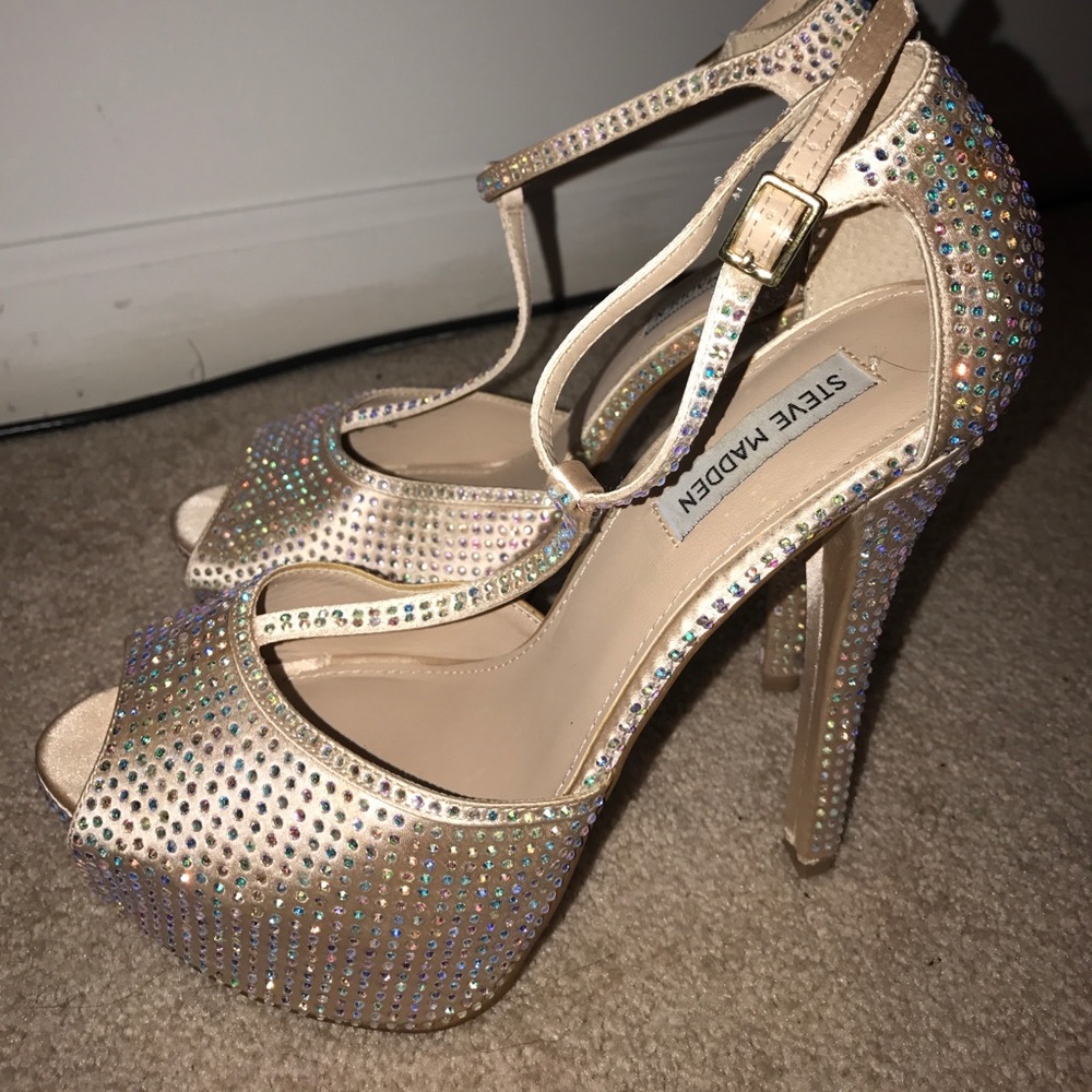 Steve Madden heels sandals ankle strap rhinestone