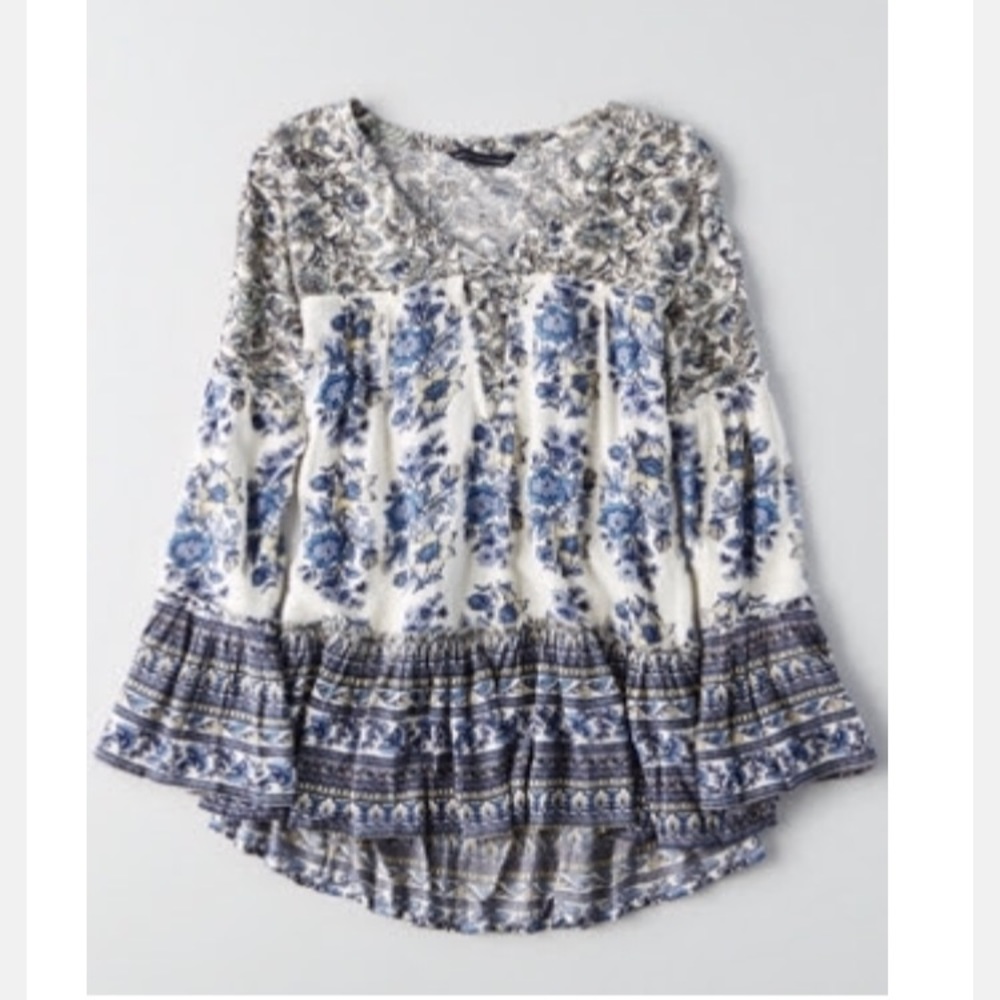 American Eagle Lace Up Bell Sleeve Top