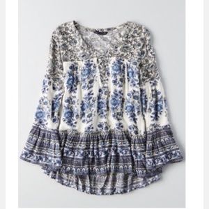 American Eagle Lace Up Bell Sleeve Top