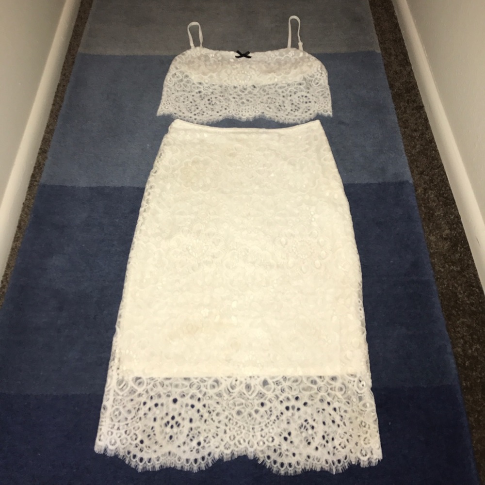 For the love of lemons white lace two piece dress