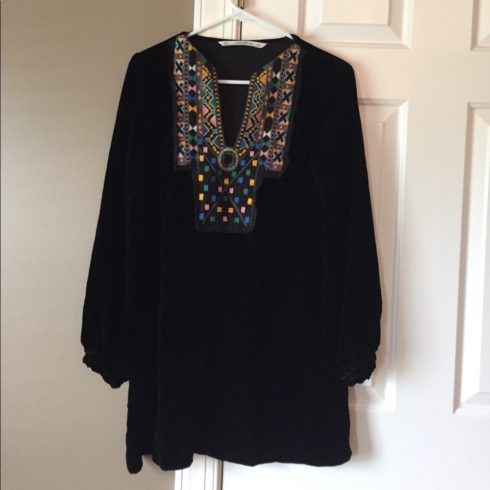 Zara Embroidered Velvet Dress