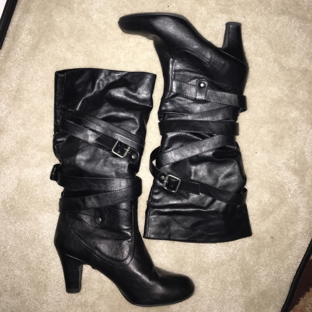 Black below the knee boots