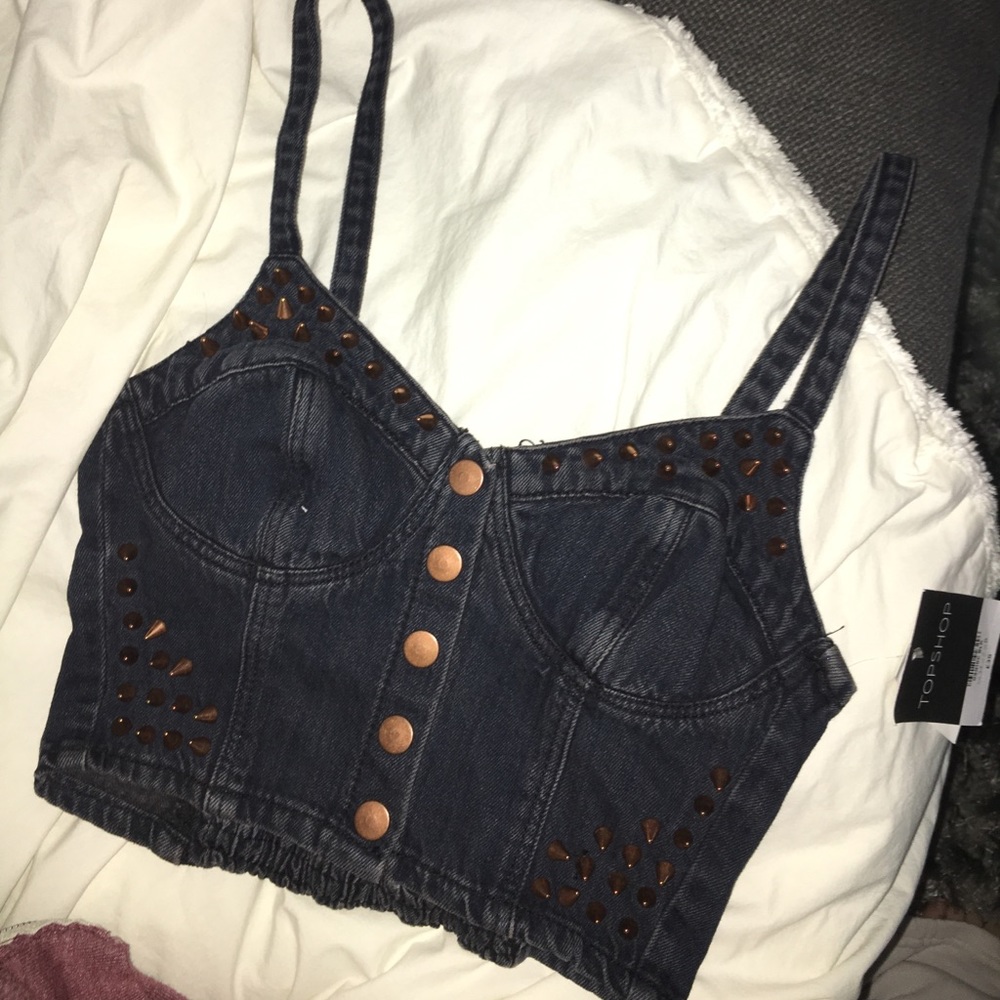 NWT Topshop Denim Croptop with Gold buttons