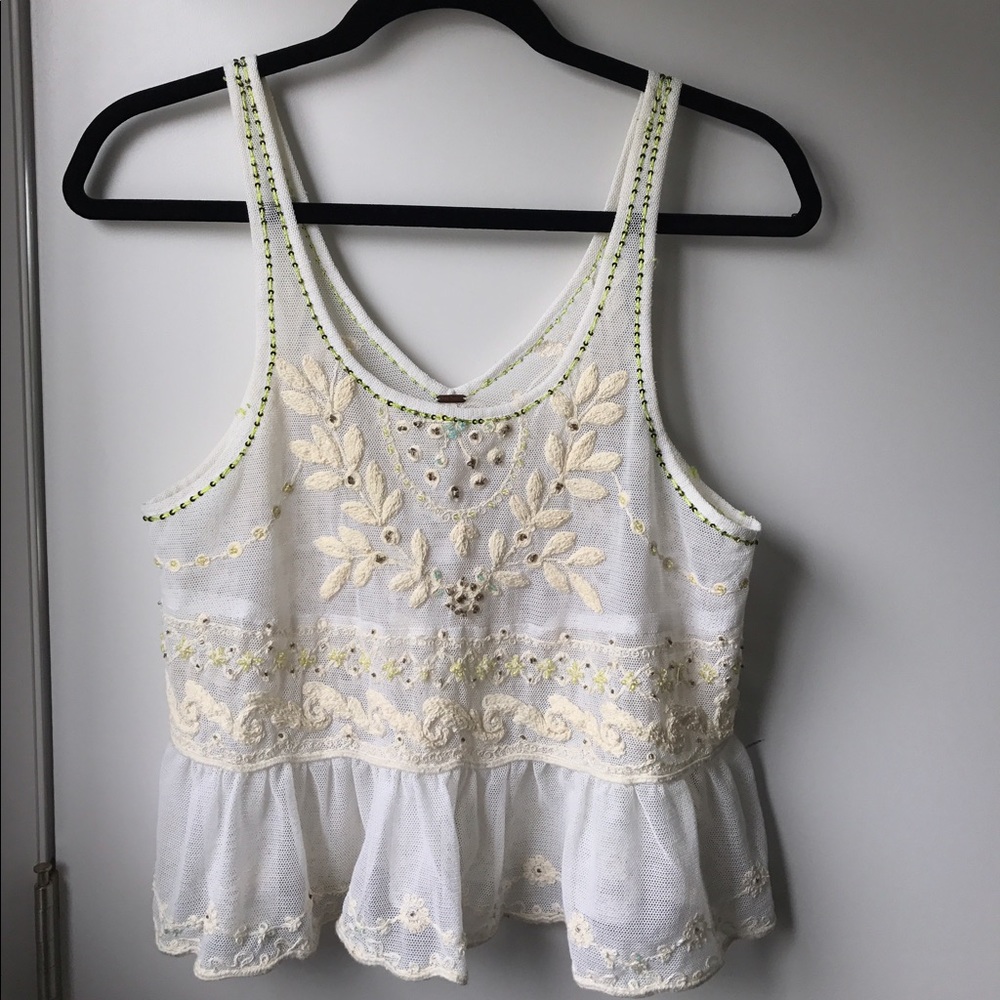 Free People Embroidered and Beaded Crop Top