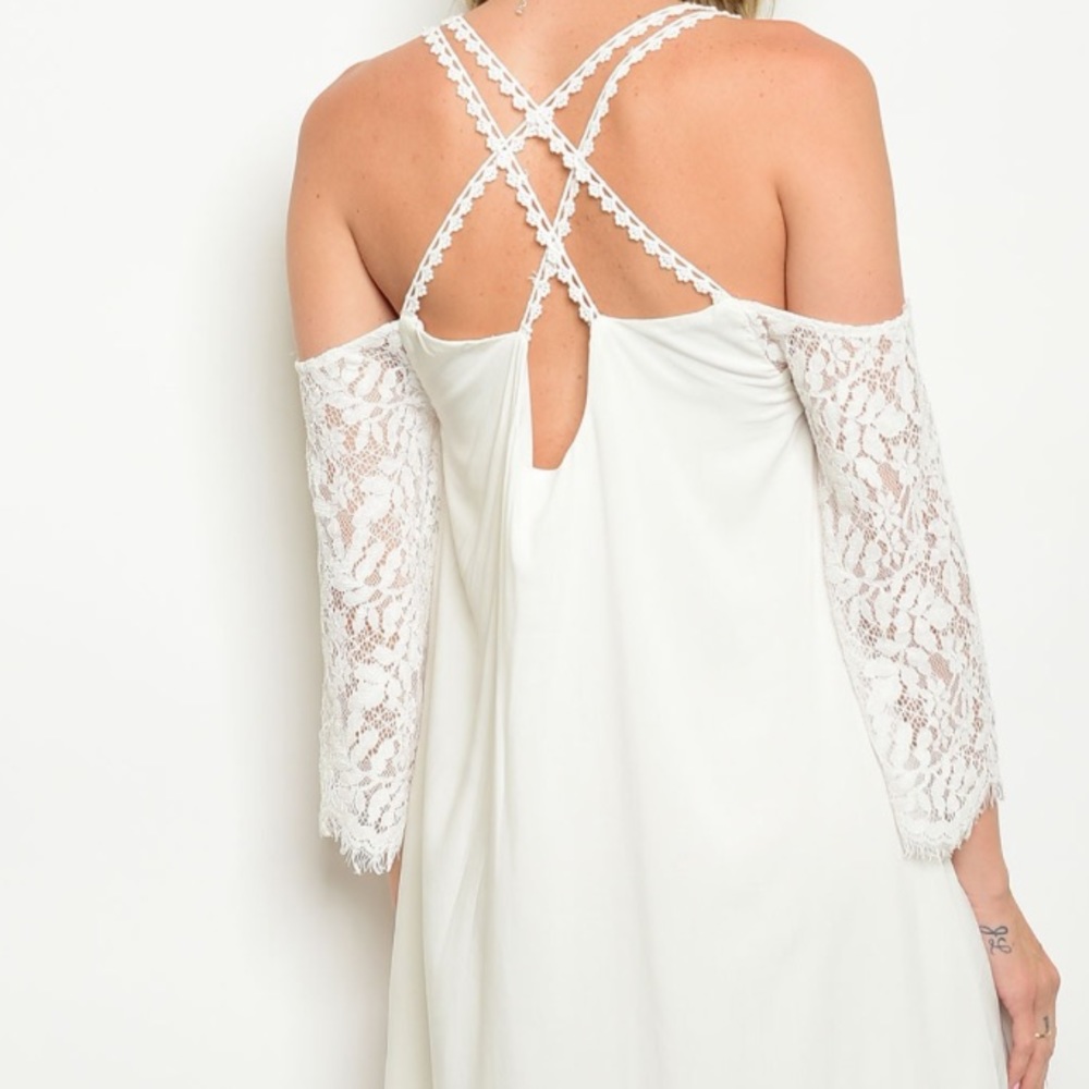 Boho Lace Sleeve Swing Dress 1 Small Left - Picture 3 of 3