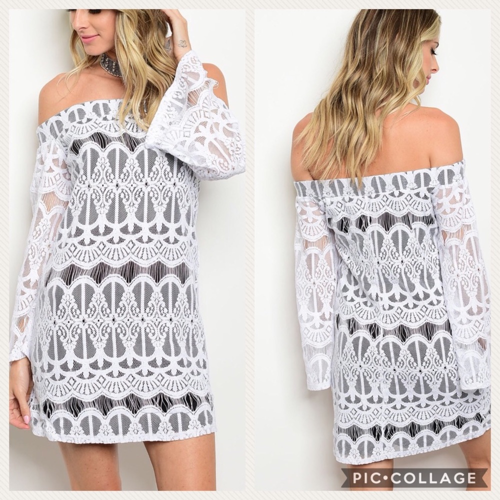 Boho Chic Lace Off Shoulder Bell Sleeve Dress