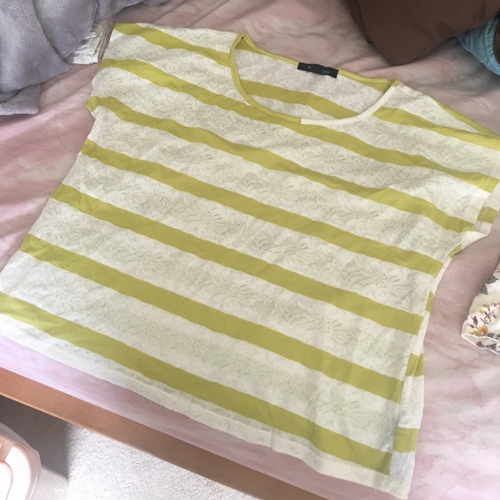F21 - Citron/Lime Green Striped Lace Tee