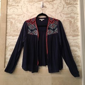 AEO navy embroidered throw over/ cardigan