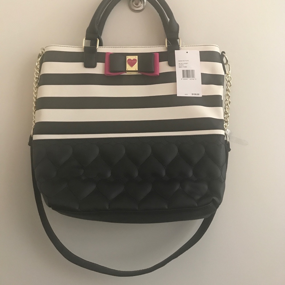 Betsey Johnson Tote Handbag pink bow stripes