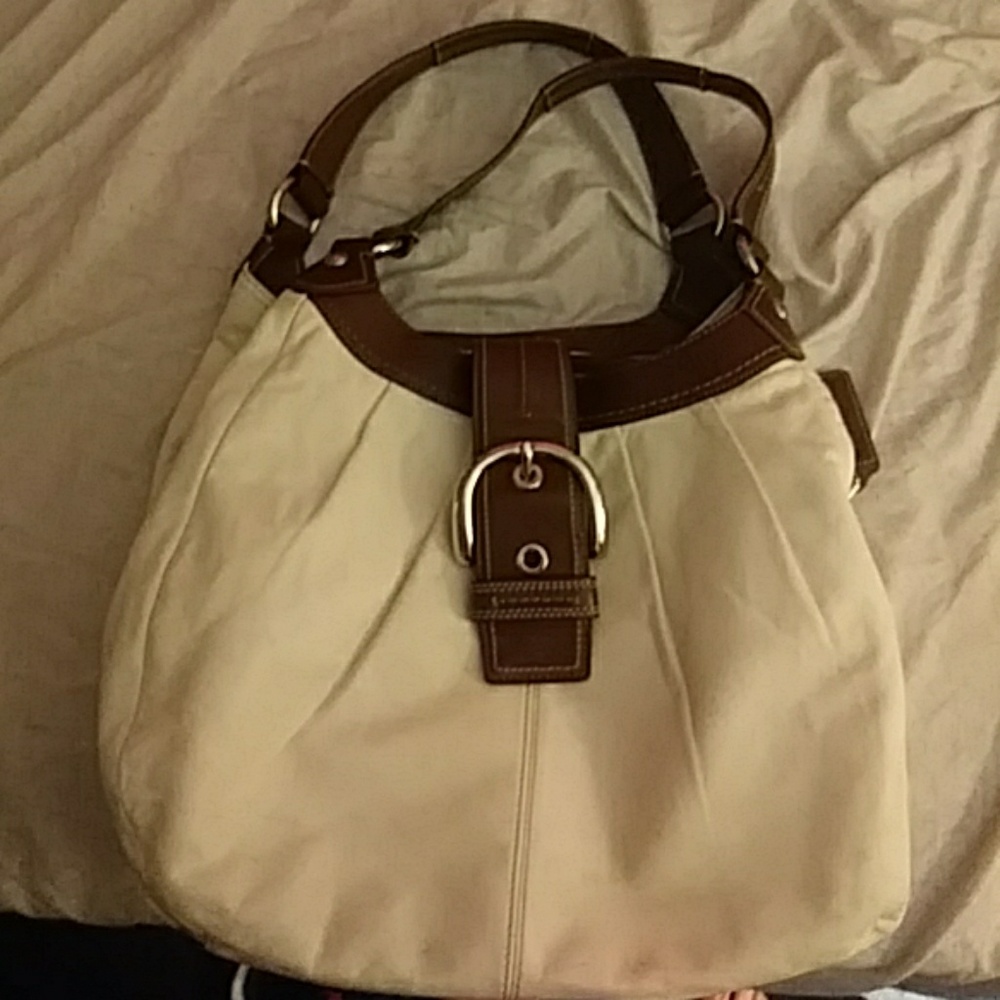 Coach white leather purse brown straps