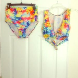 Double Tie Tropical High Waisted Bathing Suit