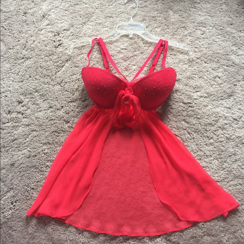 Victoria's Secret Red Mesh & Lace Babydoll