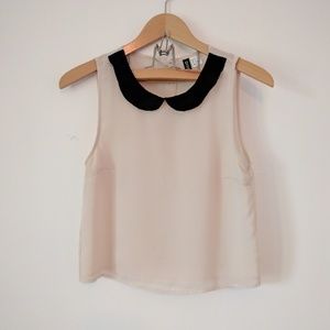 Peter Pan Collar Blush Back Button-Up Blouse