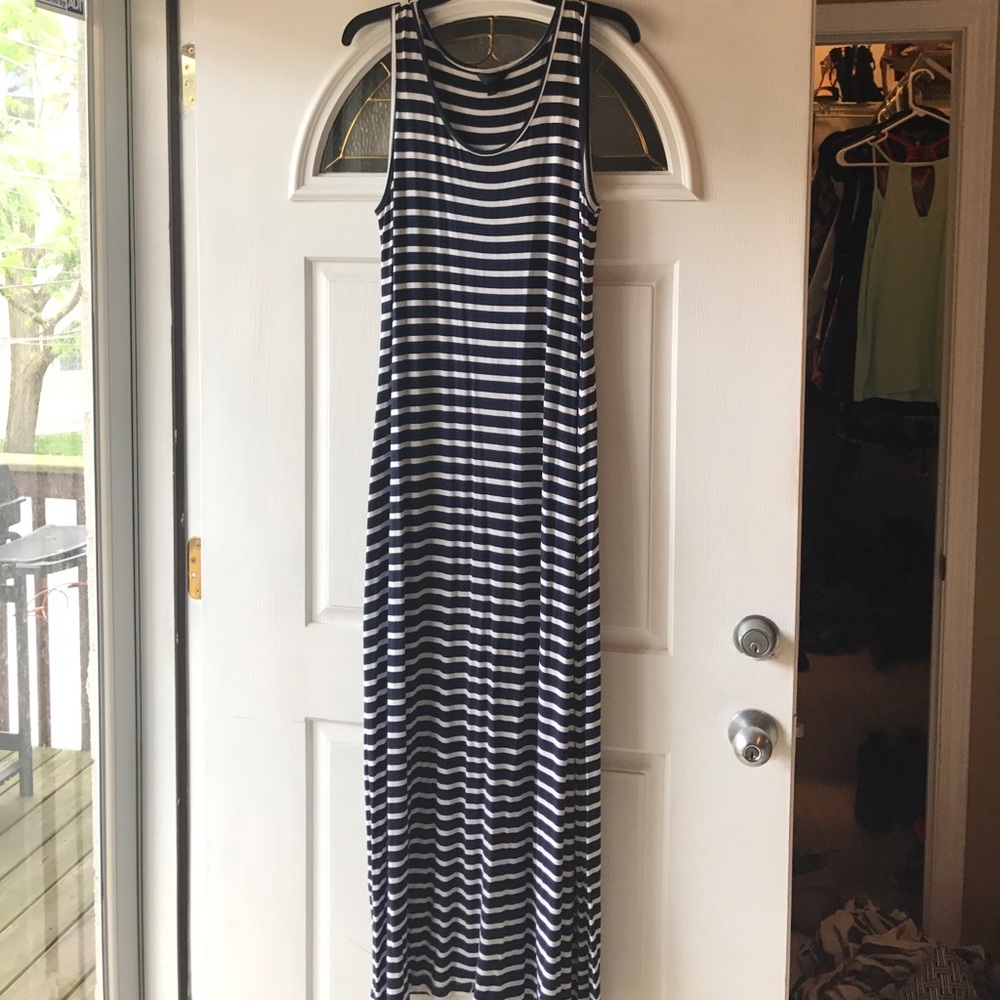 SOMA Navy Blue & White Striped Maxi Dress