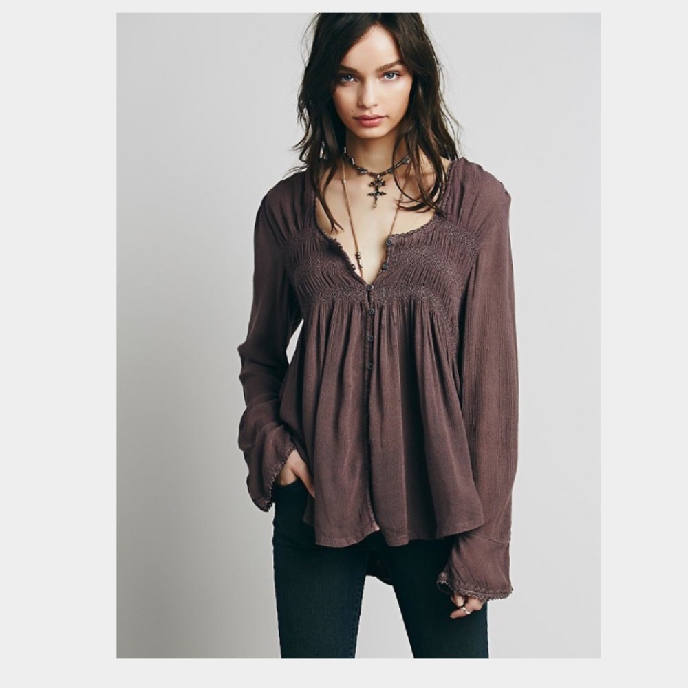 Free People Bluebird Smocked Peasant Top