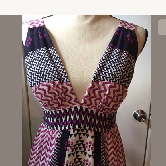 100% Silk Magenta & Navy Dress Size M - Picture 3 of 6