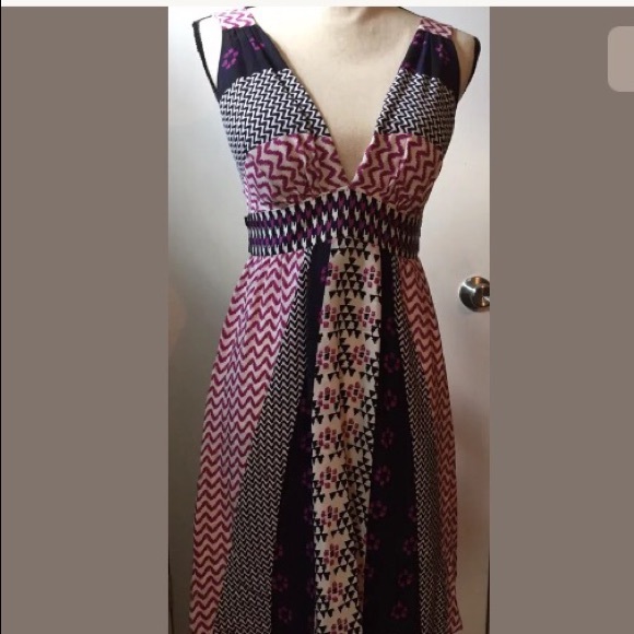 100% Silk Magenta & Navy Dress Size M - Picture 6 of 6