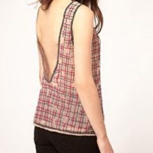 ASOS SHEER MESH BEADED OPEN BACK TANK