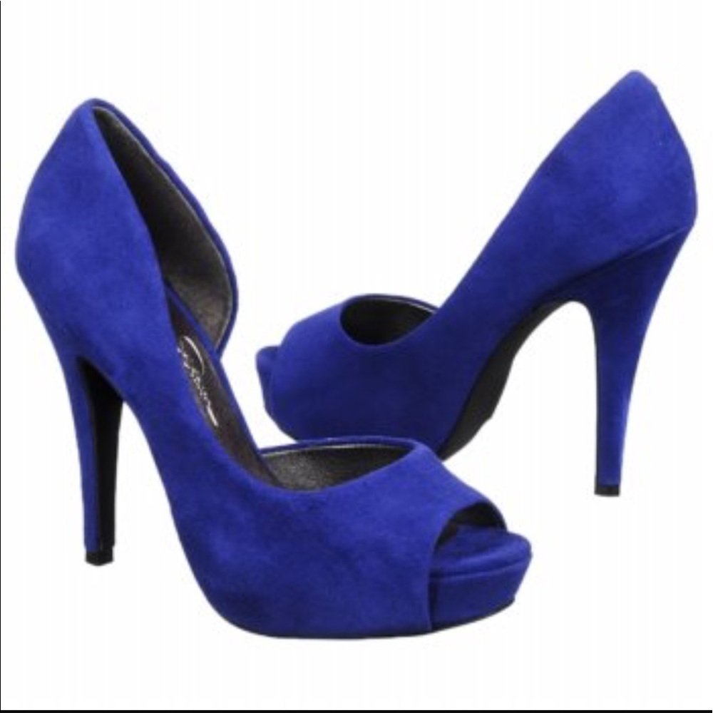 Suede Jessica Simpson peep toe heels