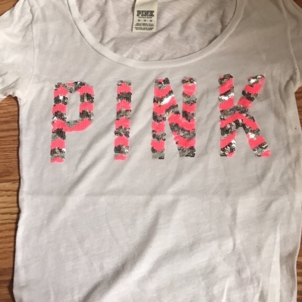 Victoria Secret Pink White Scoop Neck Tee
