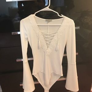White lace-up body suit