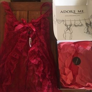 NEW Adore Me Cherry Lace Teddy Set