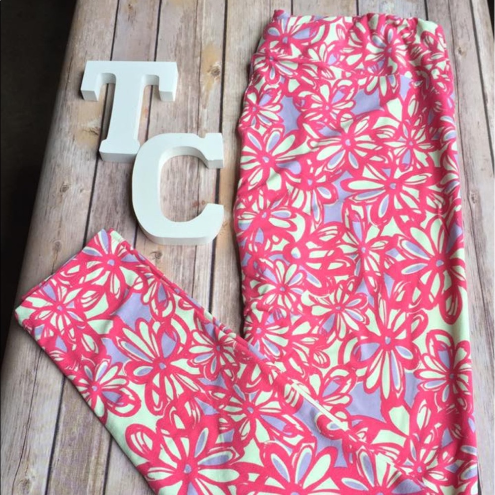 LULAROE UNICORN LEGGINGS Pink Purple Sketch Floral