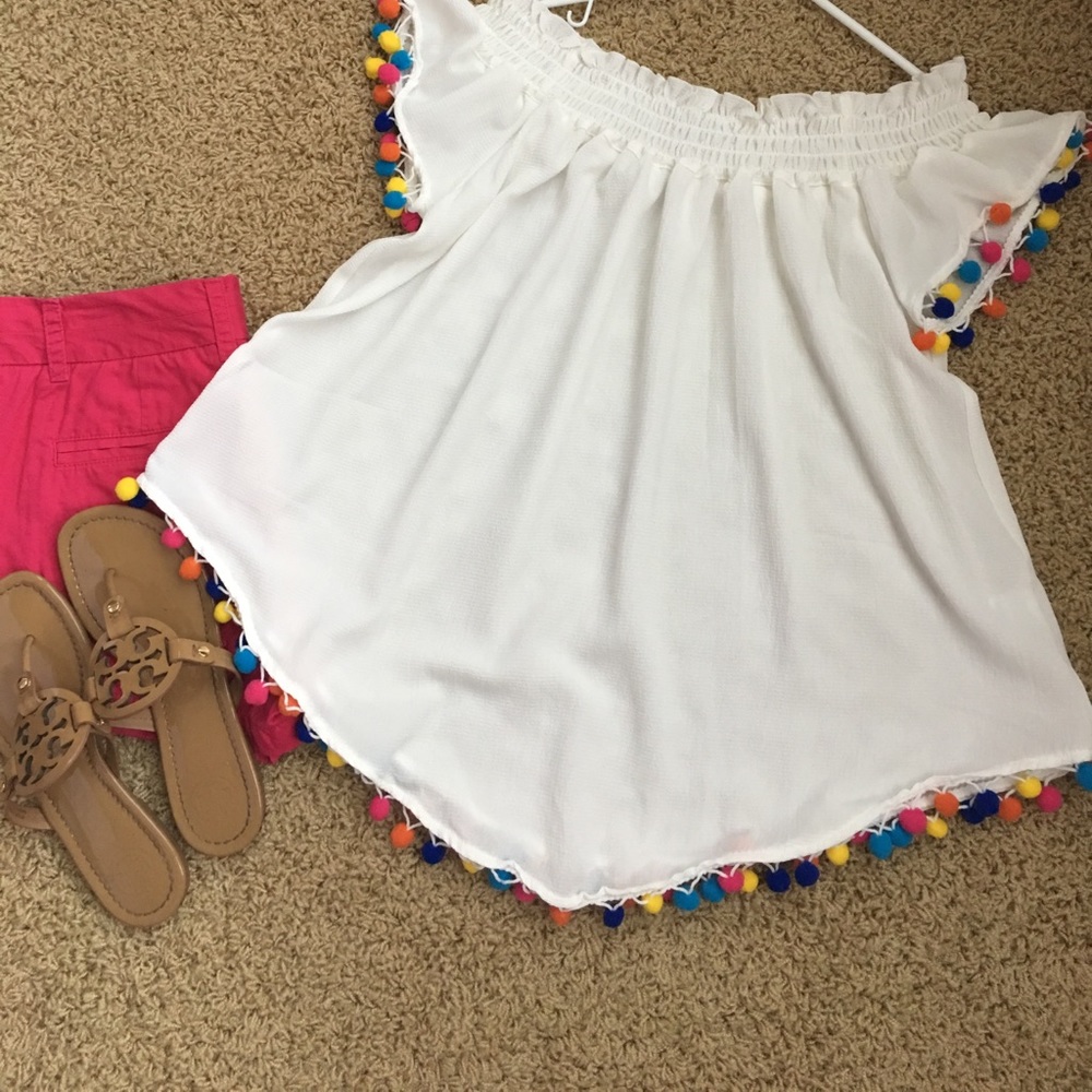 Off the shoulder Pom Pom top