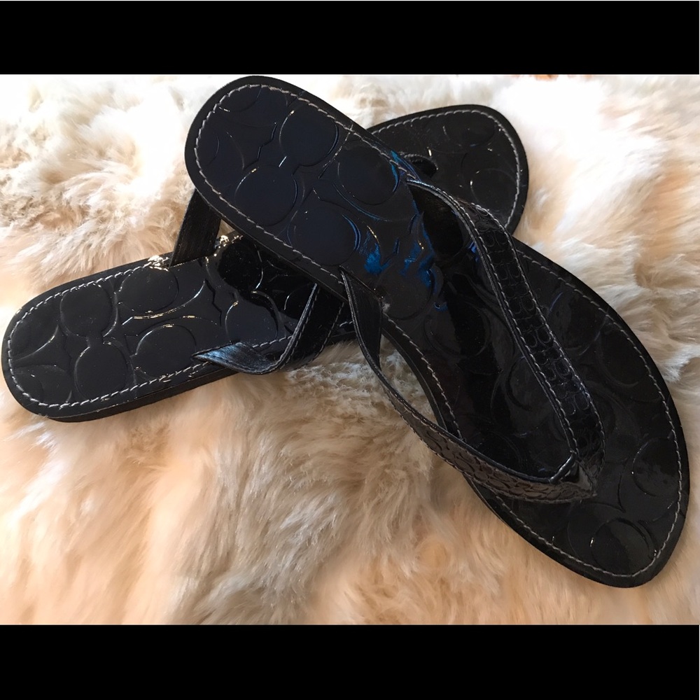 Coach Patent Leather Flip Flops