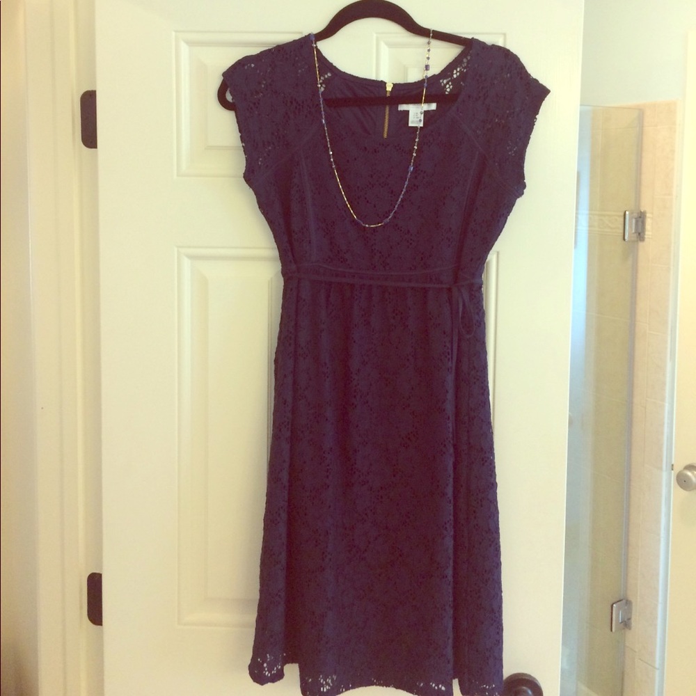 Motherhood maternity navy blue eyelet dress small