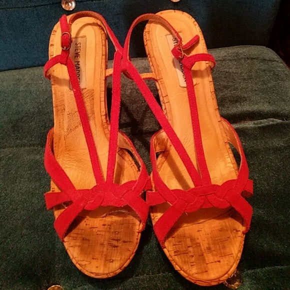 Steve Madden Red Strapped​ Cork Wedges - Picture 1 of 4
