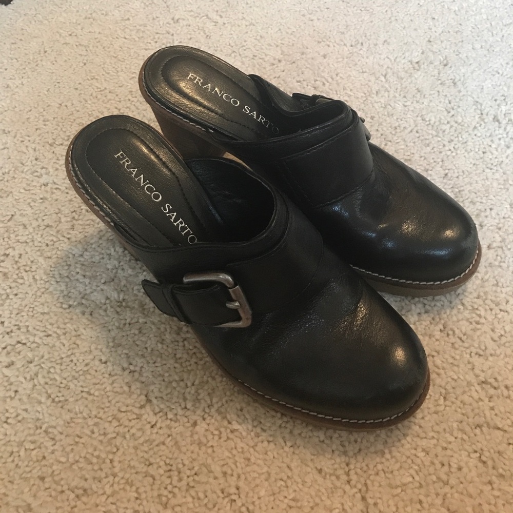 Black Franco Sarto Clogs with Buckle