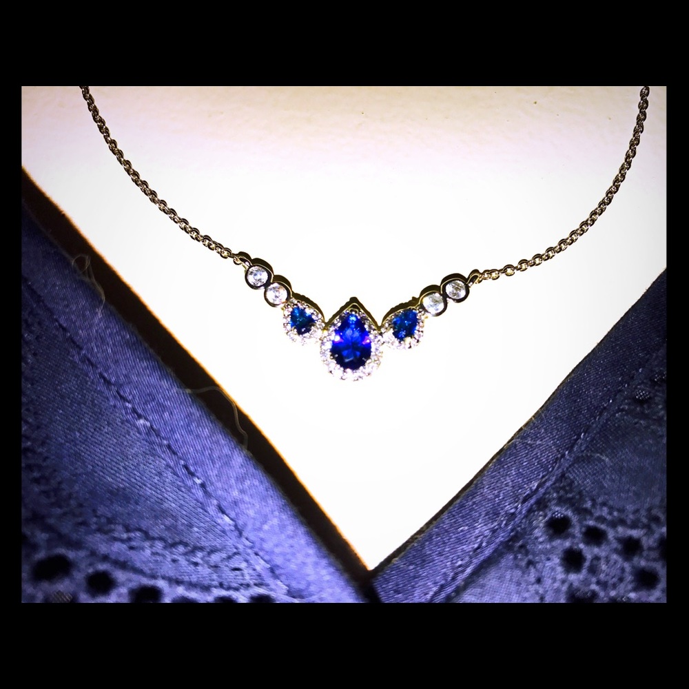 NEW Gold Filled Blue & White Sapphire Necklace