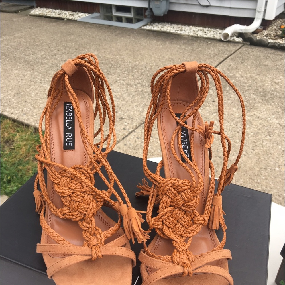Tan braided wrap around heals