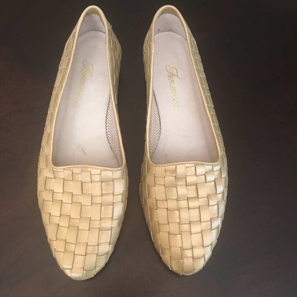 Gold Soft Woven Leather Italian ‘driving’ Flats - NWOT