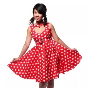 Modcloth Hell Bunny Red Heart Cut Polka Dot Dress
