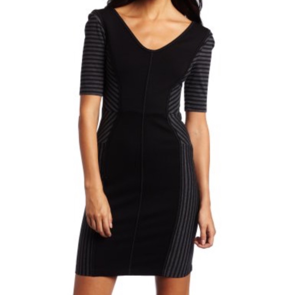 BCBG MAXAZRIA HAYLAN STRIPED COLORBLOCKED DRESS