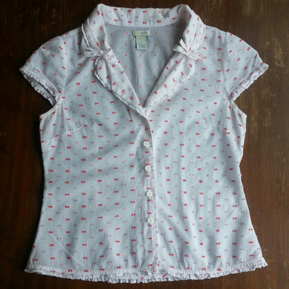 Anthroplogie Swiss Dot Bowtie Collar Blouse Odille