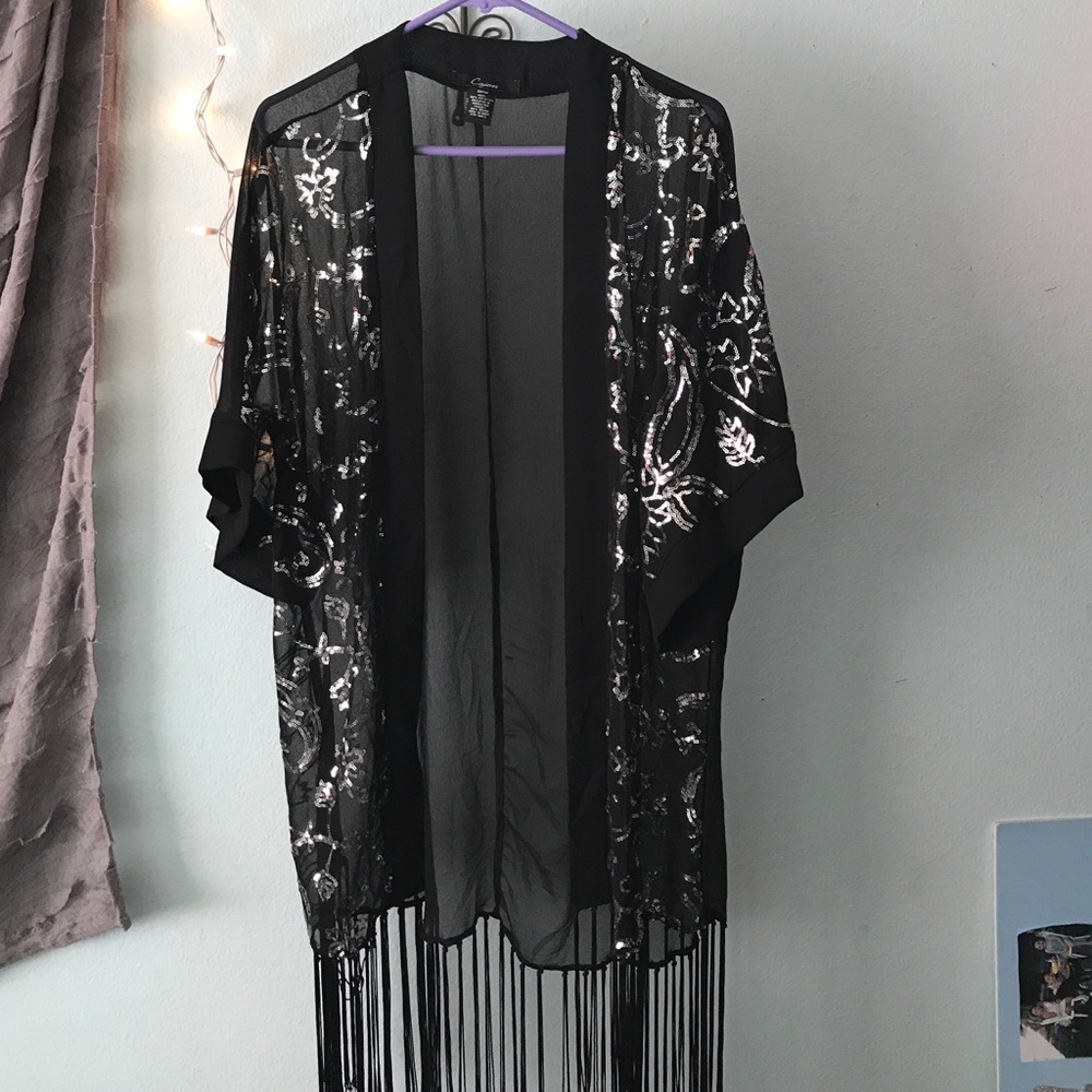 Black sequin kimono