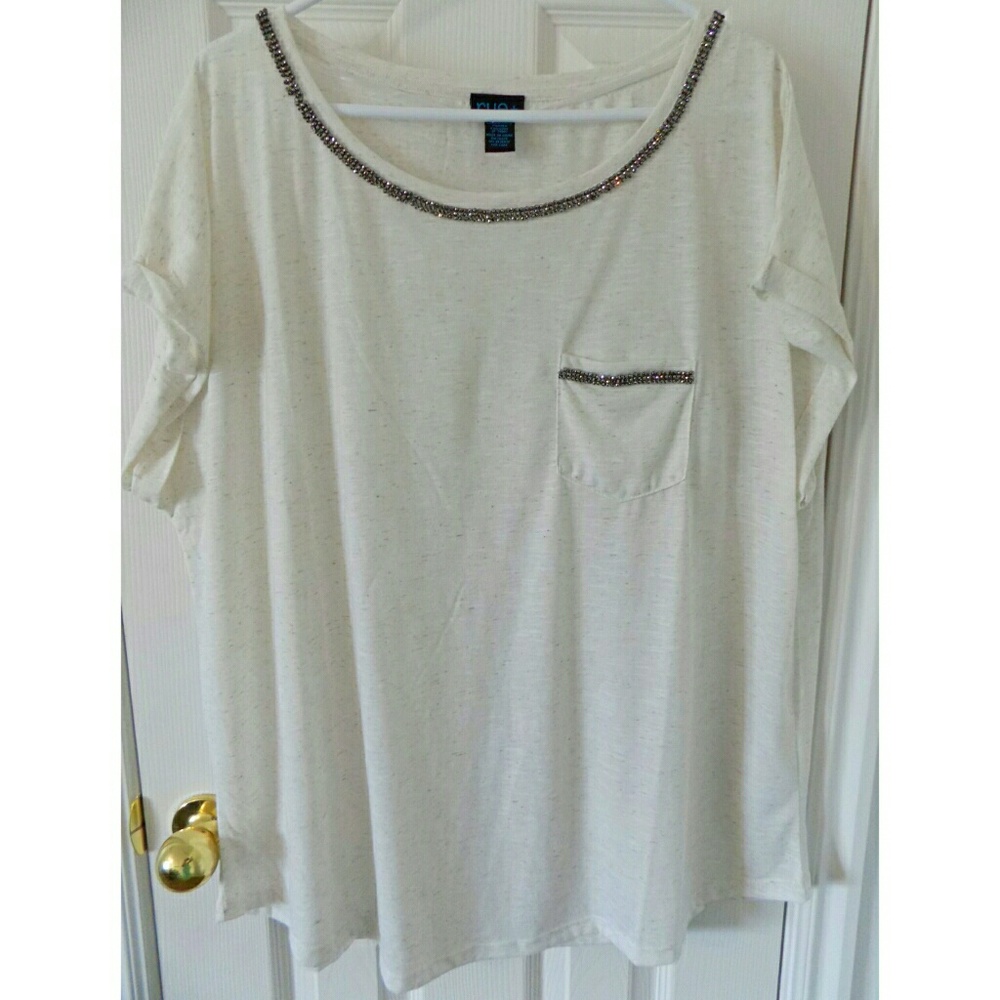 ⚡SALE rue+ Off-White Rhinestone Pocket Tee