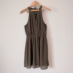 Olive green high neck cocktail dress